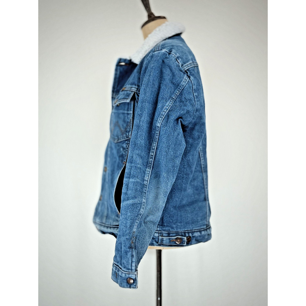 90's Vintage WRANGLER Sherpa Lined Denim Jacket Men's Trucker MEDIUM #0101 - Picture 4 of 16